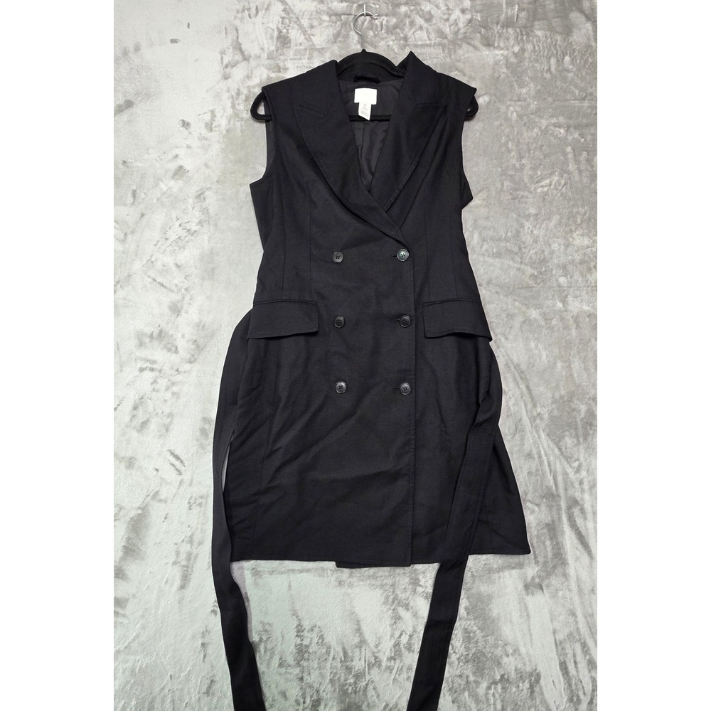 HM Black Sleeveless Double Breasted Blazer Dress Linen Blend Size S